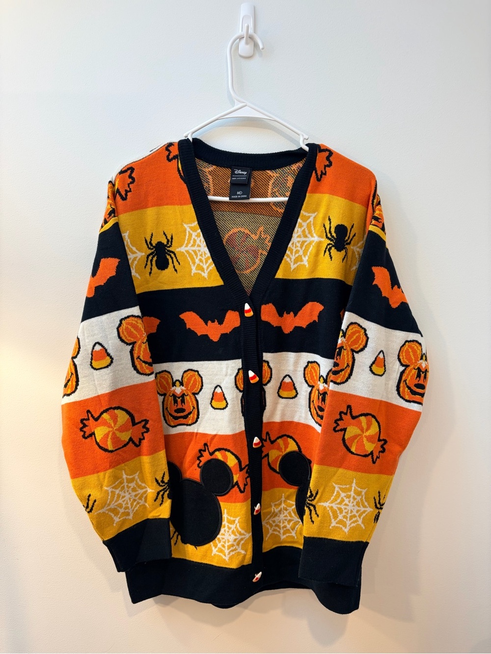 Disney Halloween Mickey Patterned Cardigan in Orange, Black, Yellow